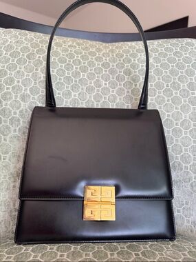 Givenchy Black Shoulder Bag with Gold Logo Snap Closure Handbag EUC